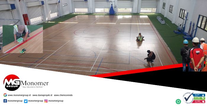 Pembuatan Garis Lapangan Standar ITF Gedung Olah Raga (GOR)
